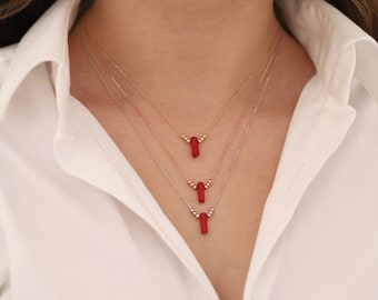 Collar de cuentas de coral de oro de 14 k / Joyería hecha a mano para mejorar la salud mental, piedra preciosa de coral rojo para el éxito, regalo de buena suerte y fortuna