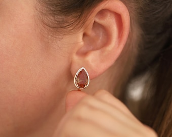 14k Gold Turkish Diaspore Earrings | Color-Changing Gemstone Stud Fine Jewelry
