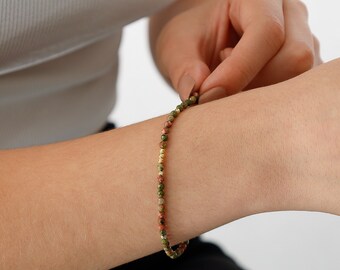 Unakite Bracelet with 14k Gold Dorica Bead | Natural Stone Beaded Bracelet, Scorpio Gemstone Bracelet, Unakite Worry Stone, Gift for Her