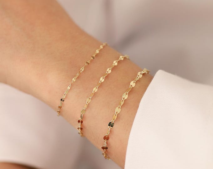 14k Gold Sequin Mirror Bracelet | Boomerang Chain Glitter Sparkle Stacking Bracelet