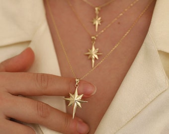 14k Gold North Star Necklace | Celestial Polaris Pole Star Pendant Jewelry