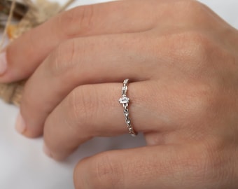 18k Gold Diamond Baguette Chain Ring | Link Wedding Anniversary Band Jewelry