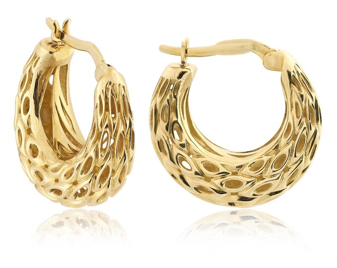 14k Gold Perforated Earrings |  Tapered Hoop Earrings, Porous Hoop Earrings, Wide Hoop Earrings, Bold Statement Jewelry, Anniversary Gift