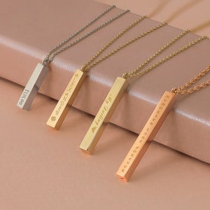 14k Gold Bar Urn Necklace | Cremation Ash Holder Necklace, 3D Vertical Bar Engraved Urn Necklace, Keepsake Pendant for Human Ash & Pet Hair