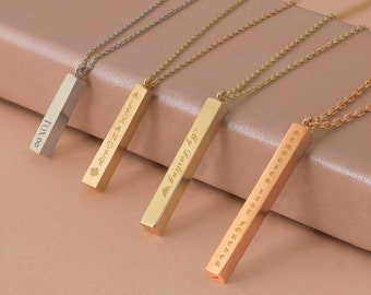 14k Gold Bar Urn Necklace | Cremation Ash Holder Necklace, 3D Vertical Bar Engraved Urn Necklace, Keepsake Pendant for Human Ash & Pet Hair