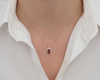 14k Gold Diaspore Teardrop Necklace | Turkish Diaspore Stone Necklace, Color-Changing Necklace, Pisces Birthstone Jewelry, Gift for Her