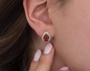 14K Gold Diaspore Teardrop Earrings | Color-Shifting Turkish Diaspore Stone Earrings, Pisces Birthstone, Zodiac Jewelry, Anniversary Gift