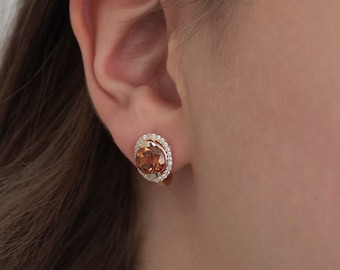 14k Gold Turkish Diaspore Earrings | Color-Changing Oval Gemstone Studs