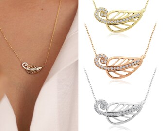 14k Gold Leaf Necklace | Shiny Stone Leaf Necklace, Elegant Floral Pendant, Minimalist Gold Leaf Necklace, Nature Jewelry, Birthday Gift