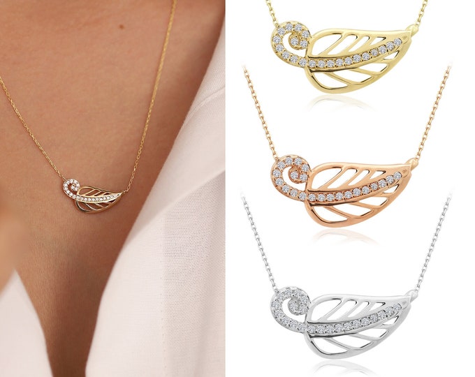 14k Gold Leaf Necklace | Shiny Stone Leaf Necklace, Elegant Floral Pendant, Minimalist Gold Leaf Necklace, Nature Jewelry, Birthday Gift