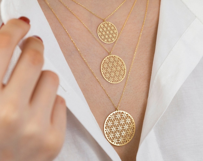 14k Gold Flower of Life, Six Petals Gold Pendant | Mandala Necklace, Symbol of Perun, Seed of Life, Yoga Sacred Geometry | Gift for Her