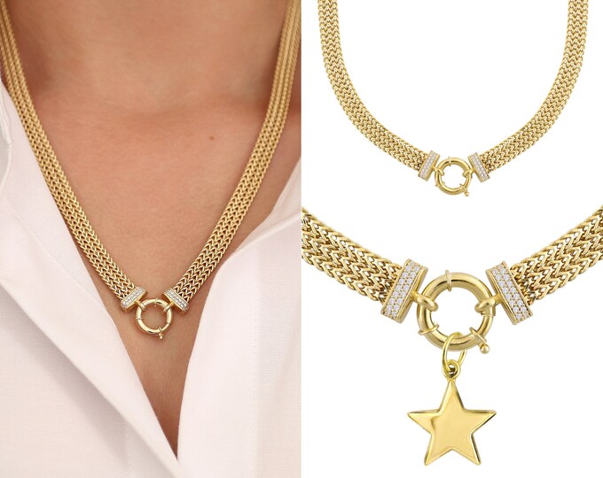 3 Strands Foxtail Chain Necklace with Sailor Lock | 14k Gold Wheat Chain, Sailor Clasp Necklace, Charm Necklace, Gift for Her