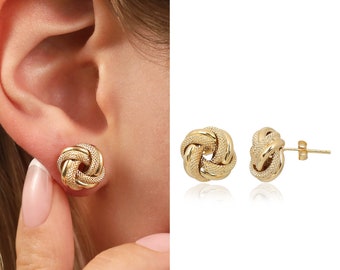 14K Gold Spiral Ear Stud Earrings | Helical Jewelry, Hammered Look Stunning Earrings, Twisted Jewelry, Boho&Hippie Earrings, Prom Gift