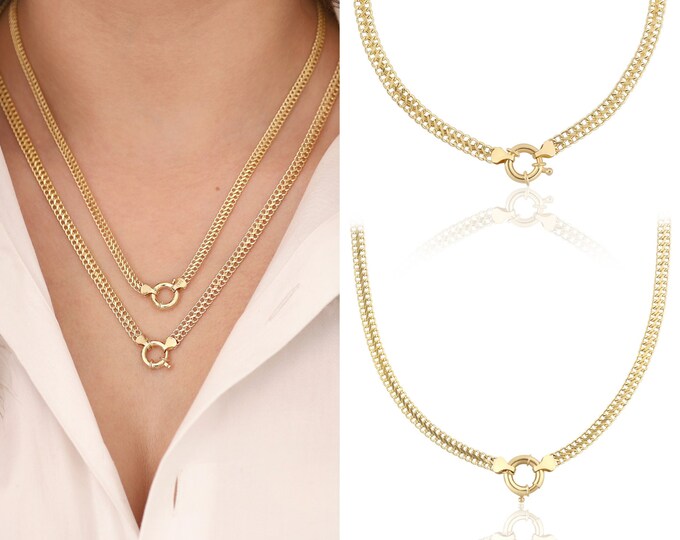 14K Gold Vienna Chain Necklace | Double Curb Chain, Sailor Lock Clasp, Sturdy-Heavy Jewelry, Delicate Chain Design, Graduation Gift