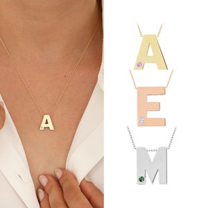 Collar con inicial de oro y piedra de nacimiento / Collar con alfabeto de oro de 14k/8k, colgante personalizado, joyería del mes del zodíaco, regalo de cumpleaños para ella