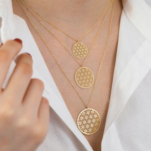 14k Gold Flower of Life, Six Petals Gold Pendant | Mandala Necklace, Symbol of Perun, Seed of Life, Yoga Sacred Geometry | Gift for Her