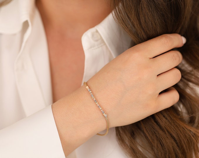 14K Gold Beaded Franco Chain Bracelet | Laser Cut Beaded Chain, Italian Chain with Faceted Dorica Ball, Gift for Women, Anniversary Gift