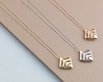 14k Gold Leaf Puffy Pendant | Filigree Drop Charm, Dainty Minimal Nature Necklace