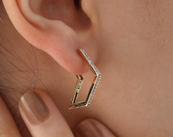 14k Gold Gemstone Huggie Earrings | Channel Prong Geometric Daily Jewelry