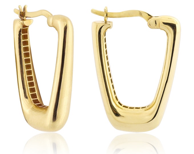 14k Gold Long Dome Earrings | Bold Edge Hoop Earrings, Thick Elongated Tube Earrings, Statement Jewelry, Anniversary Gift, Gift for Women