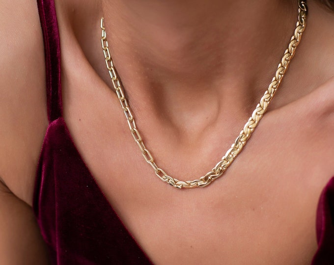 14k Gold Virola Chain, Paperclip Chain | Double Chain Necklace, Virola Necklace, Tight Mariner Link, Thick & Bold Necklace | Gift for Her