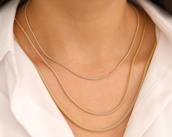 14k Gold Popcorn Chain Necklace | 2mm Round Mesh Tubular Vintage Chain
