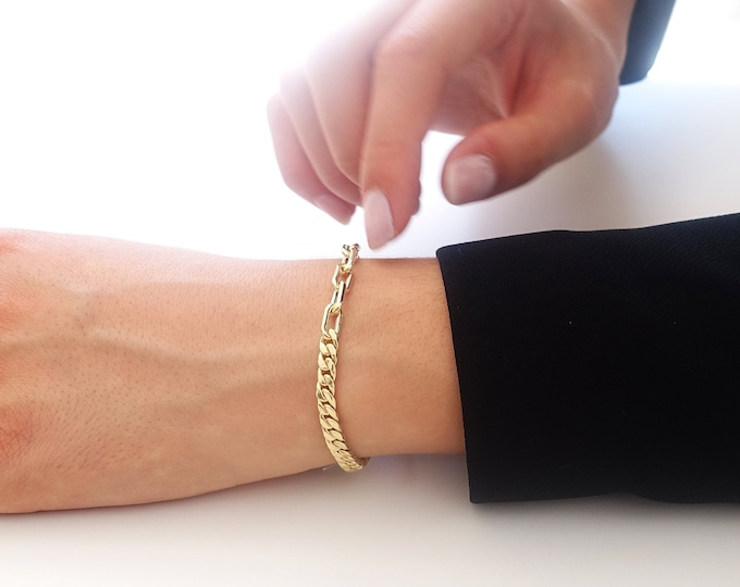 Paperclip Chain & Curb Chain Bracelet | Double Chain 2 in 1 Gold Bracelet for Women, Layering Bracelet, Stacking Bracelet | Gift for Her