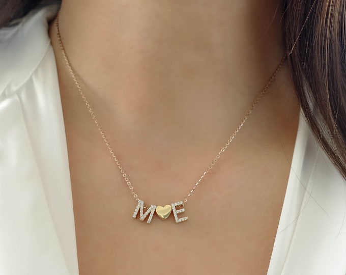 14k Gold Thick Letter Necklace | Custom 3D Name Pendant Heavy Capitals