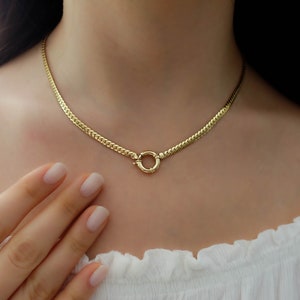 Heart Charm Sailor Lock Herringbone Chain Necklace 14k Gold Thick Flat Snake Chain Necklace, Heavy Fine Jewelry Valentine's Day Gift #1 - No Charm