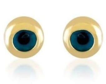 14k Gold Evil Eye Stud Earrings | Evil Protection Talisman, Minimalist Simple Design Daily Jewelry, Small Birthday Gift