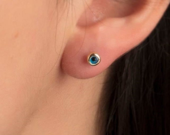 Evil Eye Stud Earring | Evil Protection Talisman | Minimalist Small Earrings | 14k Gold Simple Cute Earrings | Gift for Her