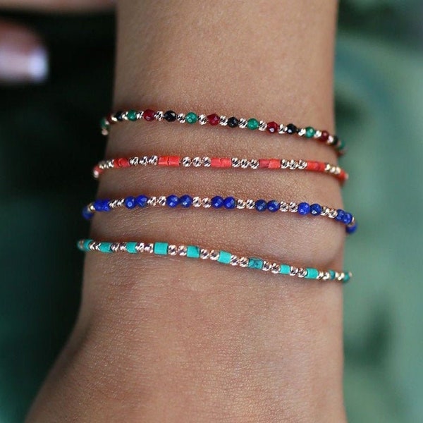 LAPIS / TURQUOISE / CORAL / Mix Beaded Bracelet with Carved 14k Gold Beads | Valentine's Day Gift