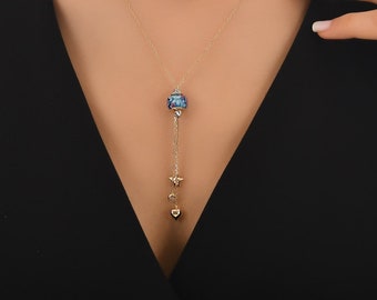14k Gold Murano Glass Necklace | Artistic Heart Star Charm Pendant Jewelry