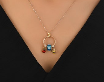 14k Gold Snowflake Heart Ring Pendant | Murano Pink Loop Double Heart