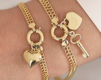 14k Gold Charms for Bracelet & Necklace | Heart Charms, Key, Padlock, Star, Elephant Charms, Dainty Jewelry, Birthday Gift, Gift for Her