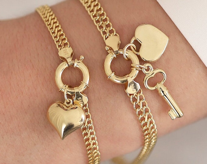 14k Gold Charms for Bracelet & Necklace | Heart Charms, Key, Padlock, Star, Elephant Charms, Dainty Jewelry, Birthday Gift, Gift for Her