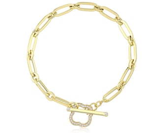 14k Gold Paperclip Toggle Bracelet | Oval Elongated Link with T-Bar Clasp