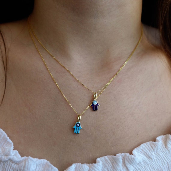 Dainty Gold Hamsa Necklace 14k Gold 