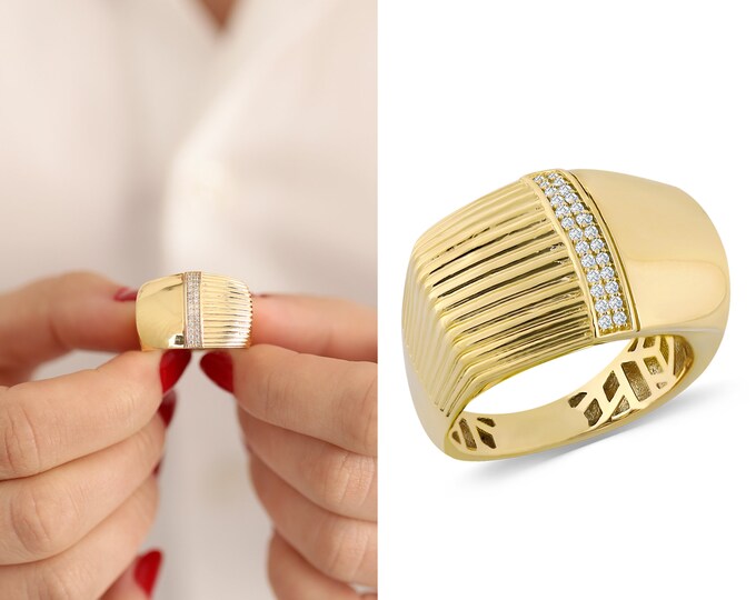 14K Gold Thick Fore Finger Ring | Fashionable - Heavy Jewelry, Gold Stackable Ring, Boho&Hippie Style Jewelry, Chic Design, Graduation Gift
