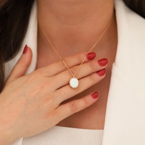 14k Gold White Opal Necklace | Handmade Jewelry, October Birthstone ...