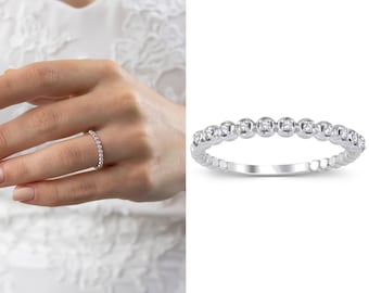 Half Eternity Diamond Ring | Semi Set Diamond Paved 14k Gold Proposal Band, Wedding Ring Engagement Ring Bridesmaid Gift, Gift for Her
