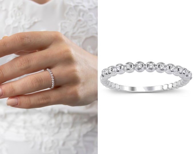 Half Eternity Diamond Ring | Semi Set Diamond Paved 14k Gold Proposal Band, Wedding Ring Engagement Ring Bridesmaid Gift, Gift for Her