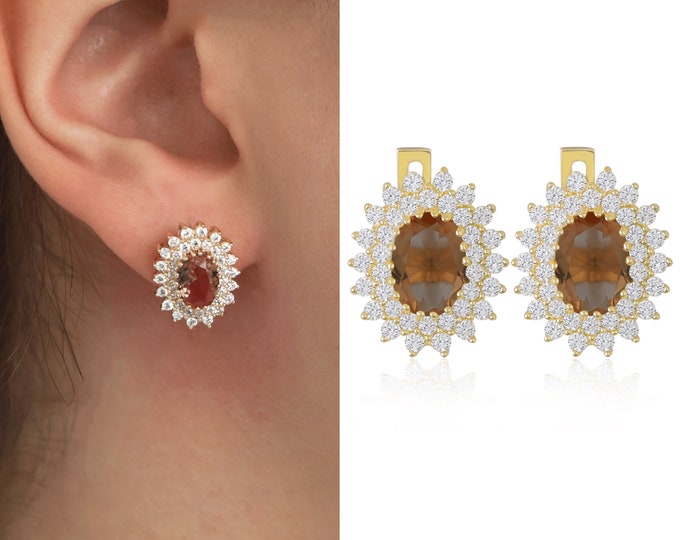14K Gold Diaspore Clip-on Earrings | Color-Changing Stone Jewelry, Diaspore Earring, Turkish Stone Jewelry, Stunning Piece, Graduation Gift