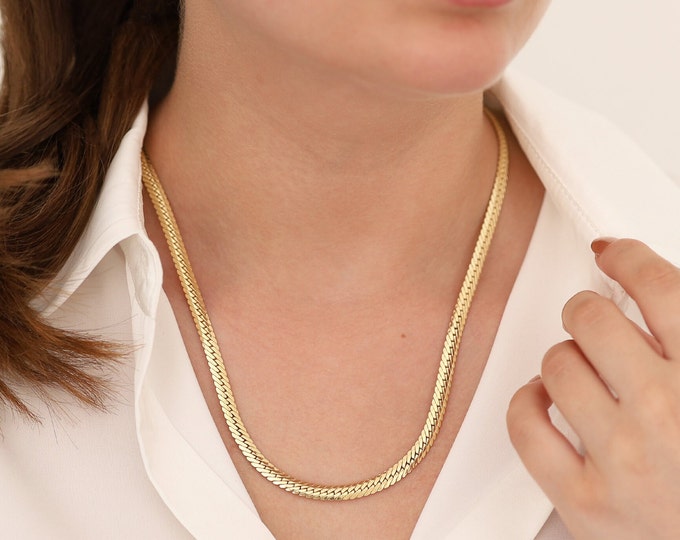 14k Gold Thick Herringbone Chain Necklace | 5mm Snake Necklace, Chunky Italian Chain, Chic Jewelry, Multiple Width Options, Graduation Gift