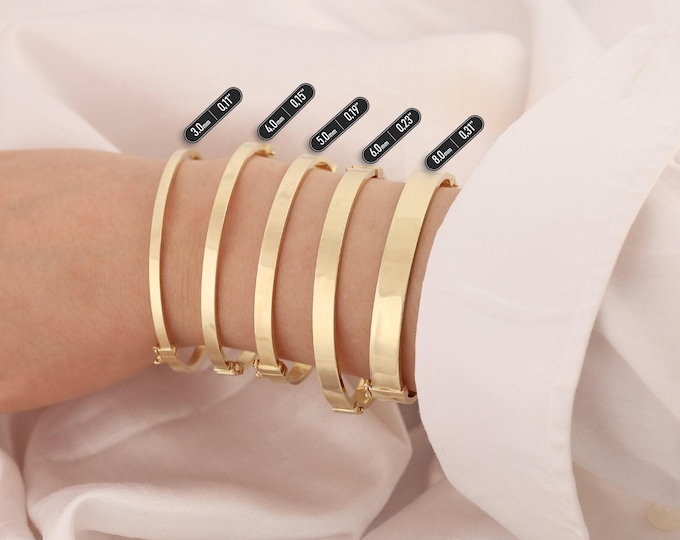 14k gold oval engraved bangle | 5mm hinged bracelet, shiny bangle, stackable jewelry, wide gold cuff, straight bangle, mother's day gift