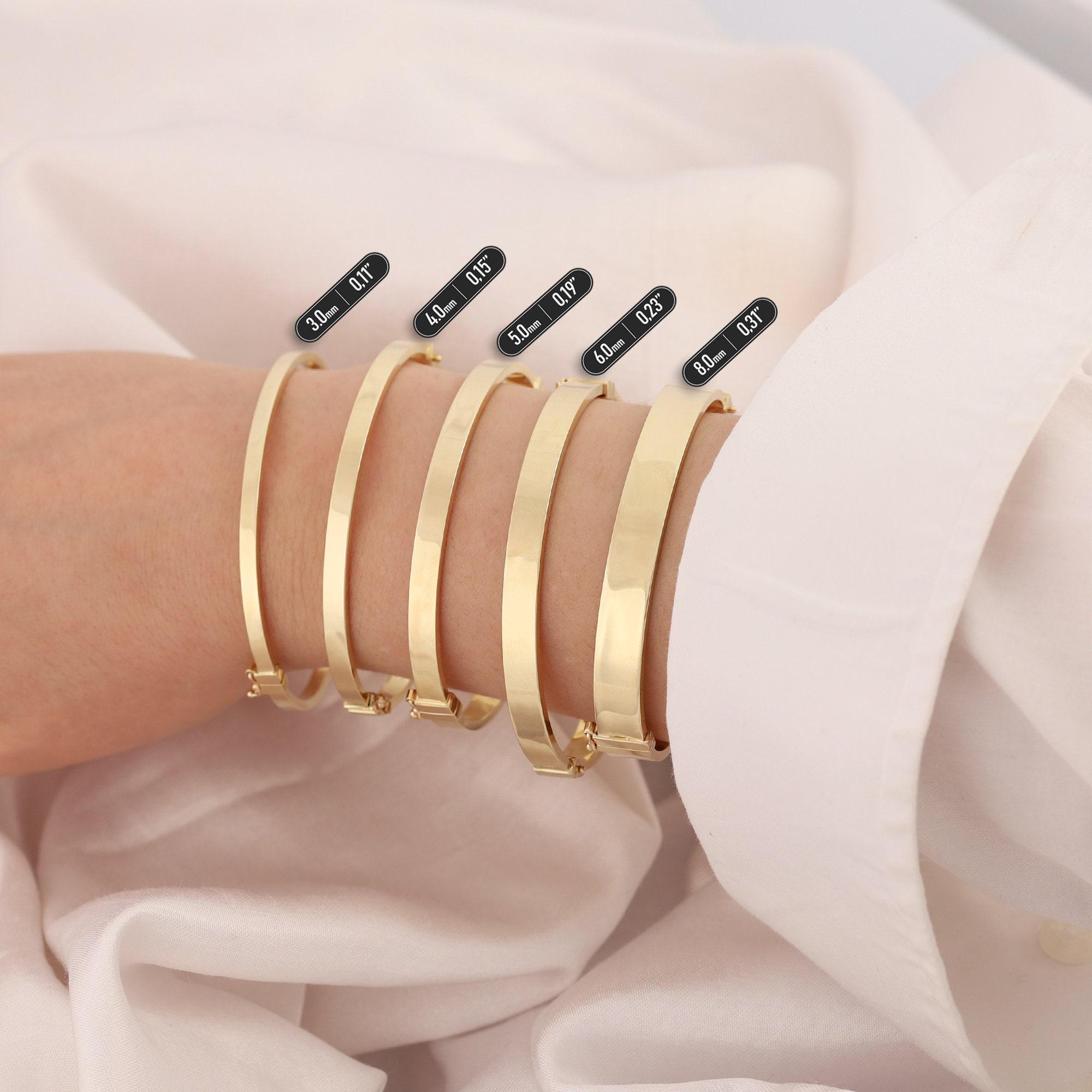 14k Gold Oval Engraved Bangle | 5mm Hinged Bracelet, Shiny 14k Gold Oval Engraved Bangle | 5mm Hinged Bracelet, Shiny