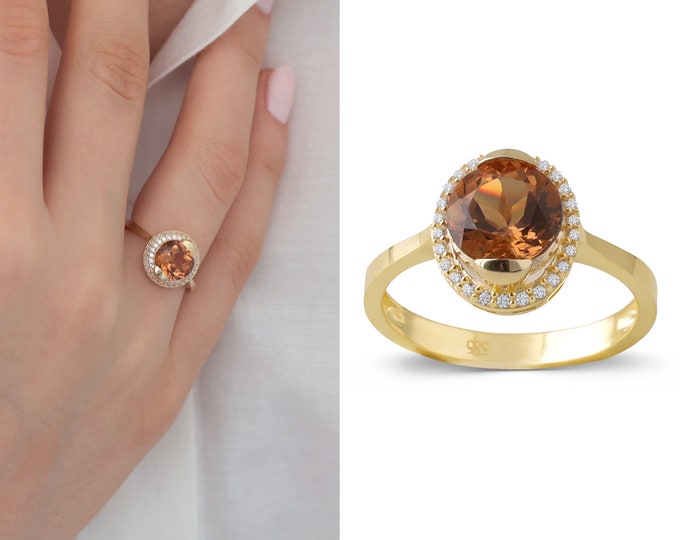 14K Gold Diaspore Gemstone Round Ring | Turkish Diaspore Stone Ring, Zodiac Ring, Pisces Birthstone Jewelry, Turkish Stone, Graduation Gift