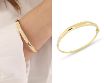 14K Gold Chic Cuff Bangle | Versatile Bracelet, Plain Bangle, Straight Bracelet, Engravable Jewelry, Dainty Cuff Bangle, Graduation Gift