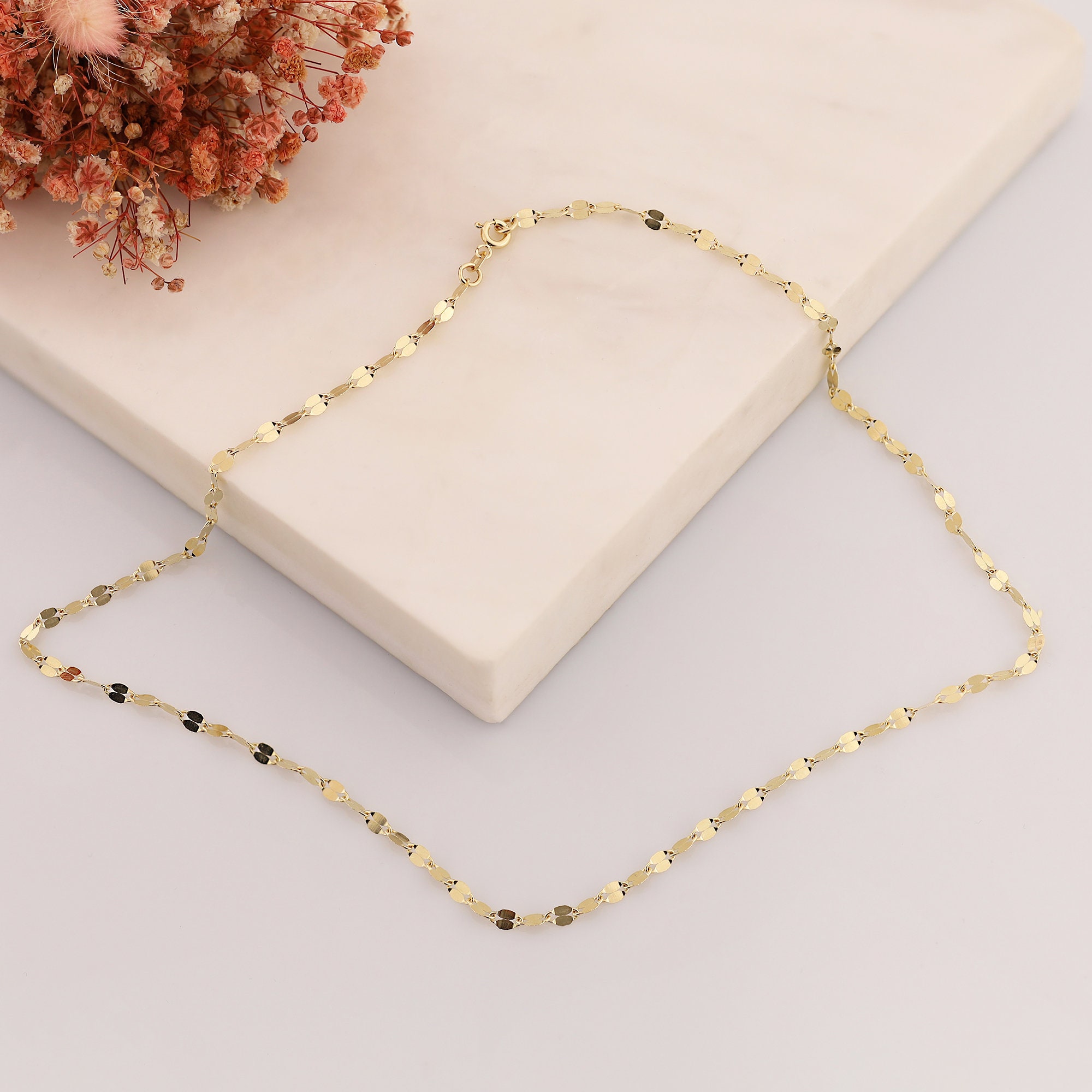 Sequin Mirror Chain Necklace | 14k Gold Boomerang Chain Sequin Mirror Chain Necklace | 14k Gold Boomerang Chain