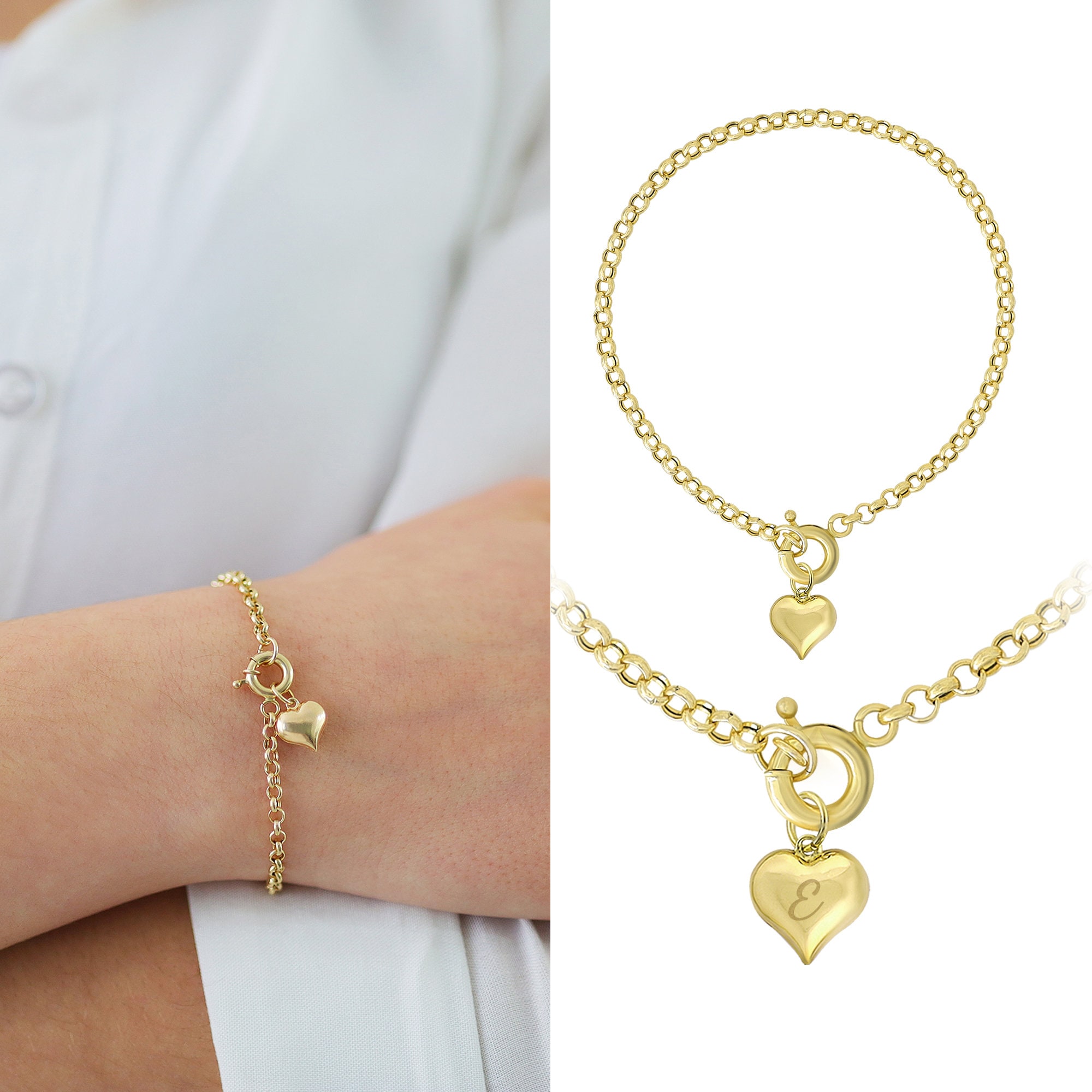 14k Gold Rolo Link Bracelet W Puffy Heart Charm Dainty Belcher Chain Gold Bracelet Sailor Lock Clasp Minimalist Gift Gift for Her Etsy Canada